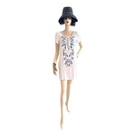Lulus Down in Kokomo Mini Dress M White Blue Tassel Floral Embroidery Rayon EXC