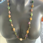 Vintage Gold Tone Wire Caged Multi Gemstone Statement Necklace 30.5" Unique EXC