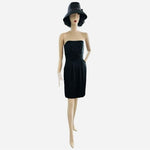 David's Bridal Black Strapless Ruched Waist Fit Flare Dress 2 Pockets Prom VG
