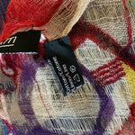 PASSIGATTI Italy Multicolor Abstract Print Fringe Scarf 76x28 Cotton Linen Mesh