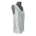 ST TROPEZ Womens Tank Top S White Gold Metallic Stripe Linen Sleeveless V Neck