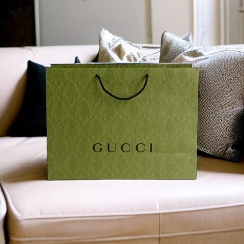 Authentic Gucci Large Green Black Reusable Gift Paper Bag Storage 19"x7"x14"