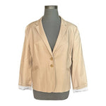 Halogen Women's Beige Cotton Blend Blazer XL Petite Button Front Striped NWT