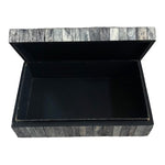 Vintage Large Gray Bone Stripe Wood Box India 10.25" Jewelry Keepsake Storage VG