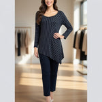 Cable & Gauge Women's Asymmetrical Stripe Sweater Tunic M Black Grey 30" VG