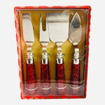 Wild Eye Designs Cheese Knives Set of 4 Red Sparkle Acrylic Handle Stainless NIB