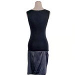 INTIMISSIMI Italy Black Satin Sequin Bodycon Midi Dress Small Medium Stretchy VG