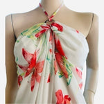 Susan Lucci White Sheer Floral Print Cover Up Tunic Dress 10 Ruched Beach NWT