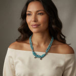 Multi-Strand Turquoise Chips Beaded Necklace with Silver Accents NWOT