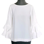 J.CREW Blouse Size 4 White Ruffle Tiered Bell Sleeve Keyhole Back H2197 EXC