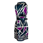 DRESSBARN Women’s Black Purple Tan Geometric Print Sheath Dress Size 8 Excellent