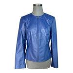 NEWPORT NEWS Blue Leather Zip Up Motorcycle Jacket Women’s Size 10