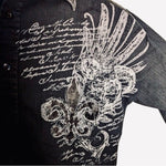 Eighty Eight Men's Black Velvet Wings Button Down Dress Shirt M Long Sleeve VG