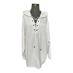 Aerie Women's White Cotton Lace Cage Hoodie M Oversized Pullover Sweatshirt VG