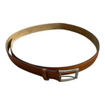 LANDS' END Mid Brown Genuine Leather Silver Solid Brass Buckle Dress Belt Sz 42