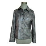 Chico's Women's Pewter Metallic Lined Blazer 0 (S) Button Front Long Sleeve EXC