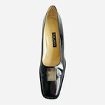 Vintage Escada Black/Brown Leather Pumps Metal Logo Stiletto Size 7B