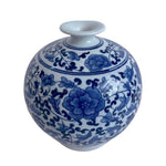 Vintage Blue White Round Profile Porcelain Vase 8.5" China Floral Wood Stand VG