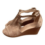 Journee Collection Kedzie Gold Tan Faux Suede Wedge Sandals Women’s Size 7 NWOB