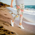 Old Navy Women's Floral Leggings L Grey Purple White Full Length Stretch G+
