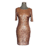 ARK & CO Rose Gold Sequin Bodycon Dress Size 4 Open Back Short Sleeve NWT