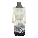 BGN Women's Silk Floral Print Sheath Dress 4 Off White Grey Balloon Sleeve G+