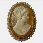 Vintage French Carnelian Cameo Brooch Pin Gold Pearl Accent Women's Jewelry EXC