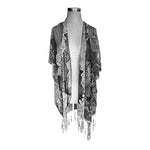 Women's Gray Silver Burnout Kimono Swim Cover Up Fringe One Size Sheer VG