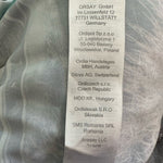 Orsay Women's Gray Satin Lake Boat Print Blouse M Short Sleeve Crew Neck Good
