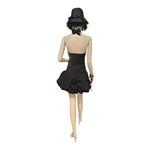 Flavio Castellani Women's Black Halter Cocktail Dress M Open Back Ruffle Flare S