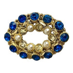 Women's Silver Tone White Pearl Blue Crystal Brooch Pin 2"x1.5" Collectible