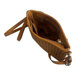 Joy Susan Brown Woven Leatherette Crossbody Bag Purse Wristlet Shoulder Bag