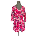 DALIA Womens Romper 6 Pink Floral Bell Sleeve V Neck Multicolor Pockets VG