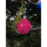 Glittery Ball Ornament Textured Christmas Tree Ornament Fuchsia Holiday Decor