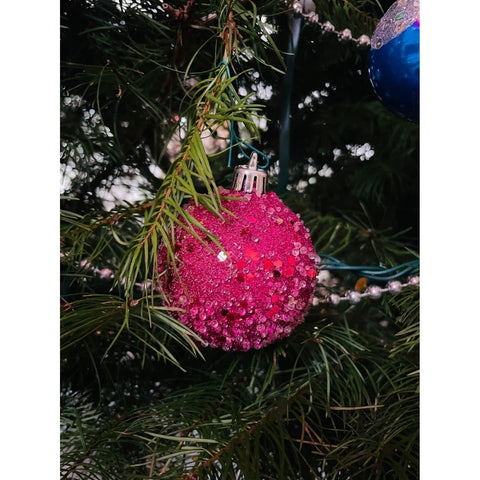 Glittery Ball Ornament Textured Christmas Tree Ornament Fuchsia Holiday Decor