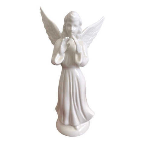 Vintage Dresden White Angel Musician Bisque Porcelain Statue 5.75 Germany Signed