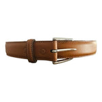 LANDS' END Mid Brown Genuine Leather Silver Solid Brass Buckle Dress Belt Sz 42