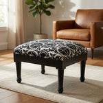 Square Upholstered Footstool Black White Damask Fabric 18"x18"x15" Good