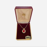 Vintage 14K Gold Plated Red White Crystal Oval Halo Pendant Necklace 18" NIB