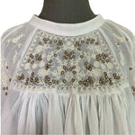 Free People Have It My Way Embroidered Knot Back Top S Ivory Mutton Sleeve VG