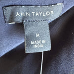 Ann Taylor Women Blouse Navy Blue Cold Shoulder Crochet Lace Ruched Tiered Sleev