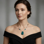 Vintage Teardrop Turquoise Pendant Beaded Necklace 20-23" Dress Costume Jewelry