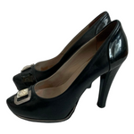 FABIANI Italy Black Leather Crystal Stiletto Heels Platform Pumps Designer Shoes