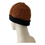 Women’s Genuine Leather Fur Beanie Winter Hat Brown Black Excellent One Size