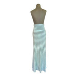 Promesa Women's Mint Grey Striped Maxi Skirt L Stretchy Asymmetrical Hem NWT