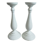 Set of 2 Tall White Wooden Candle Holders Modern Home Decor 14 Inch