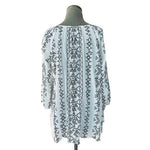 Ann Taylor LOFT Women's Black White Embroidered Sheer Blouse M Tie Neck EXC