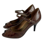 Predictions Brown Croco Leatherette Strap Heels Women’s Sandals Size 8.5 NWOB