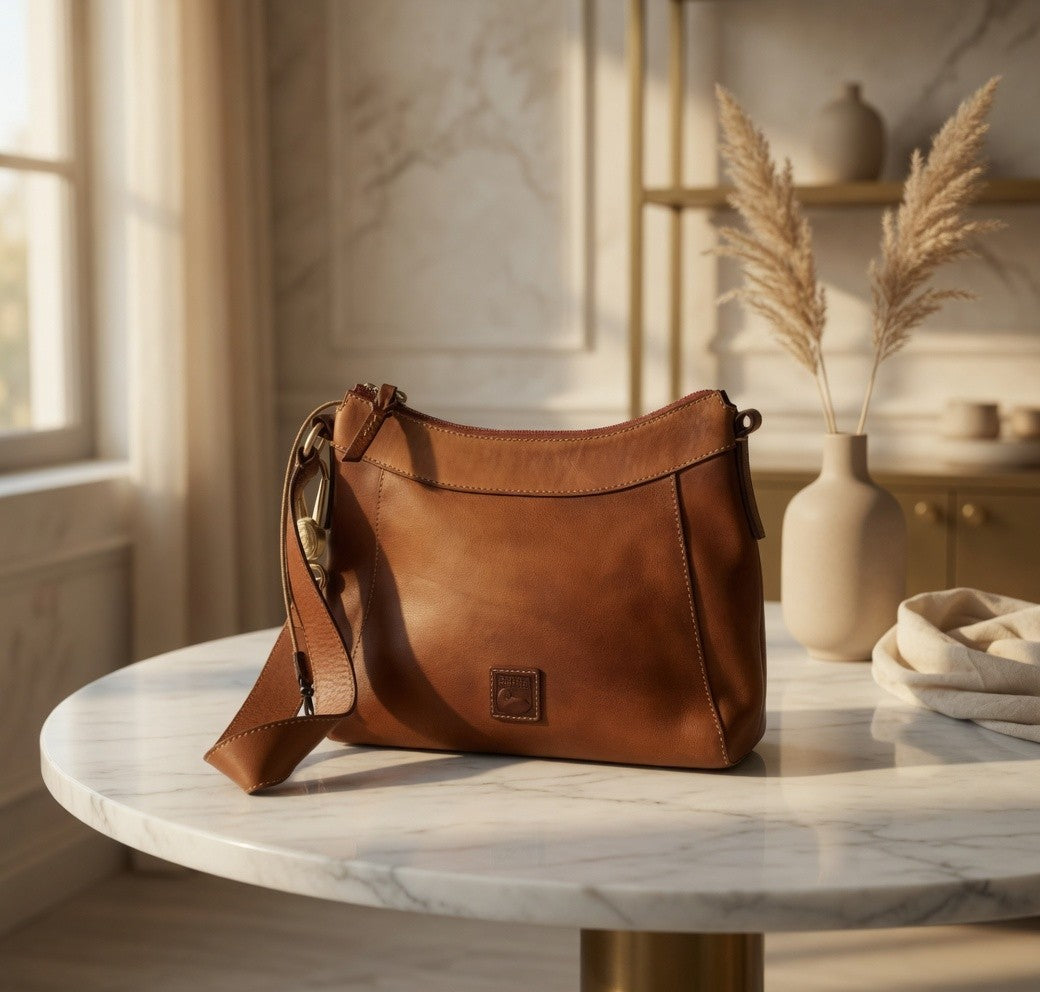 Dooney & Bourke Florentine Leather Shoulder Hobo Bag Tan Brown VG