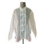Womens White Organza Sheer Mandarin Collar Button Front Blouse L Long Sleeve NWT